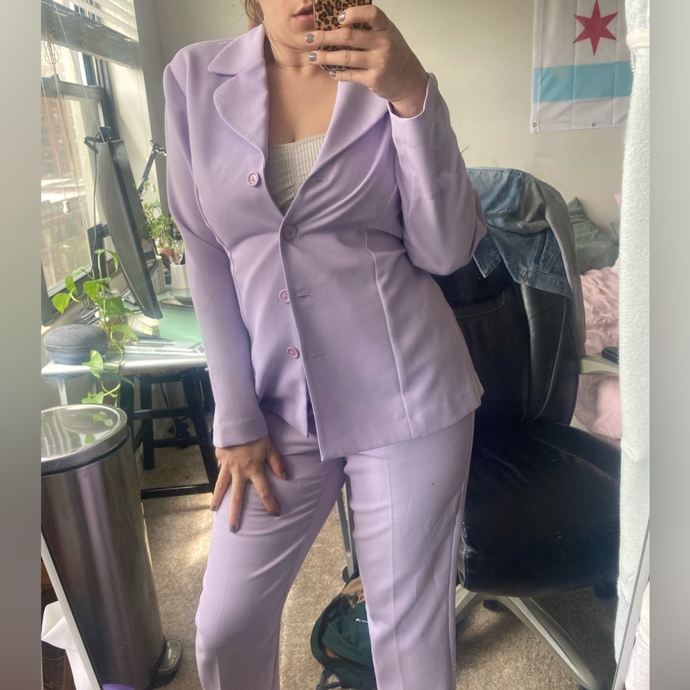 Vintage Designer Lavender Mary McFadden 2-Piece Pant Suit Set